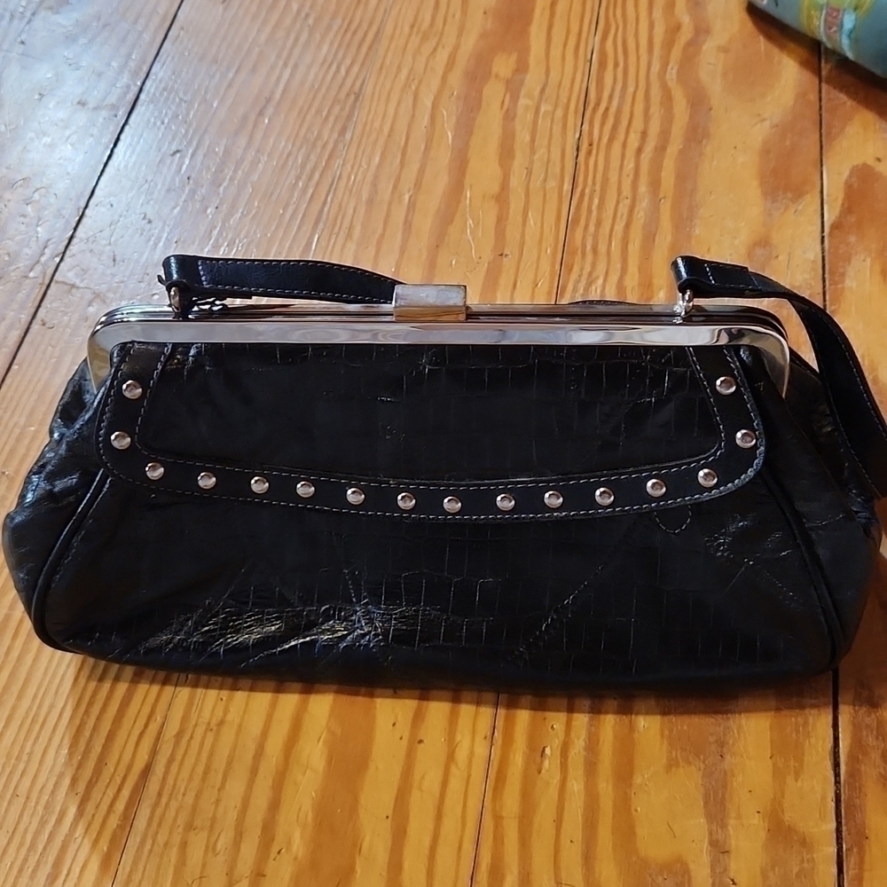 EGO vintage snap closure purse black leather EUC